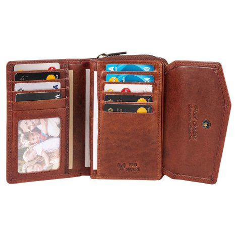 Damenbrieftasche mit Geldbörse Ubrique Leder 28616 Braun RFID Handgemacht in Spanien Brieftasche und Kartenhalter 