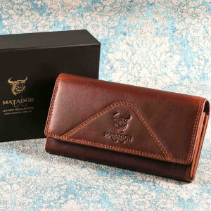 MATADOR BUDAPEST XL Leder Damen Portemonnaie Langbörse Braun