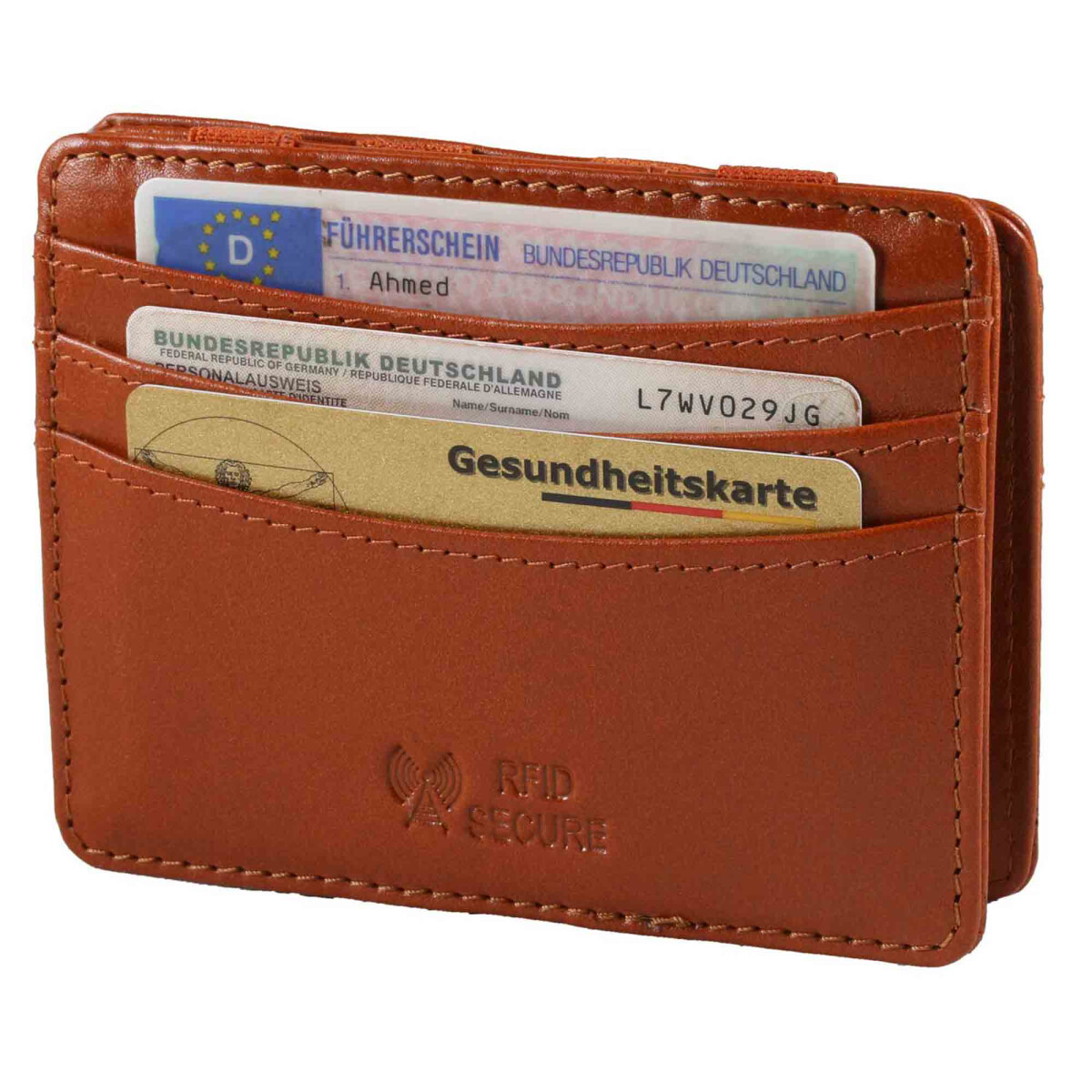 MATADOR Leder MagicWallet KreditkartenHülleEtui RFID Konjak Braun