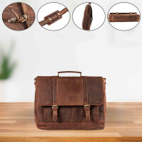 MATADOR® Echt Leder Umhängetasche Groß Laptoptasche bis 17 Zoll Braun