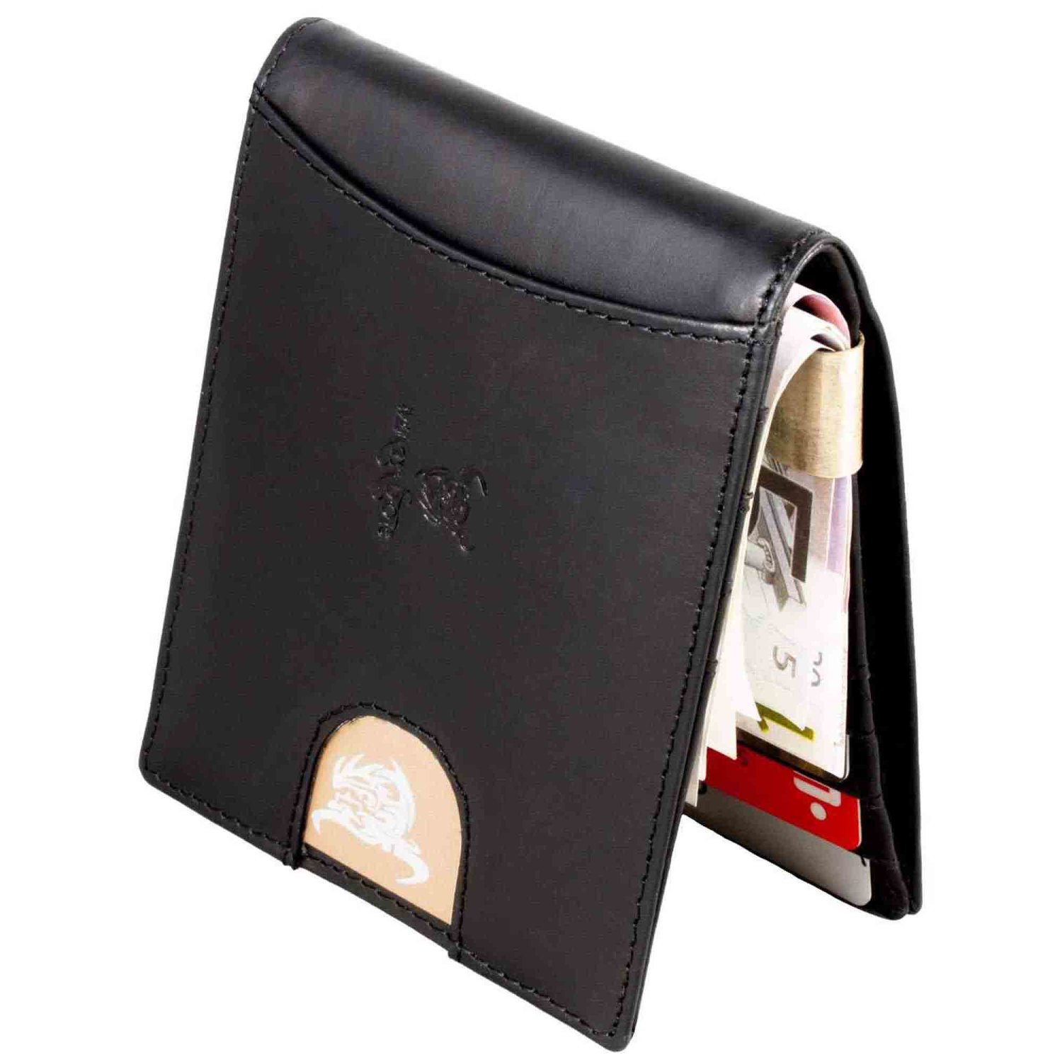 DonDon Geldklammer Kartenetui feinstes Leder Dunkelbraun mit starkem Magnet für Ihre Geldscheine 