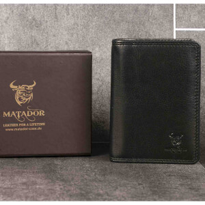 MATADOR PORTO Leder Kreditkarten-Hülle-Etui Ausweis-Etui Schwarz