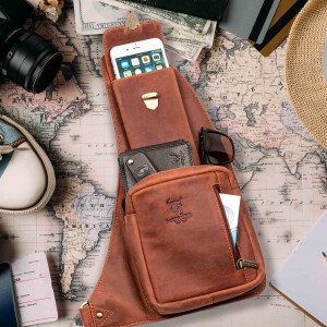 MATADOR Leder Umhängetasche Schultertasche Handyfach Vintage Braun