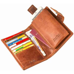 MATADOR Leder Geldbörse mit Handyfach Damen Portemonnaie Braun