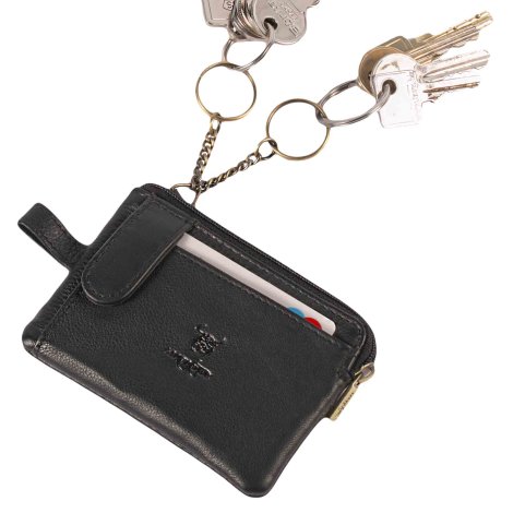 Schlüsseltasche Schlüsseletui Geldbörse Etui Leder schwarz oval A1mit Ring 
