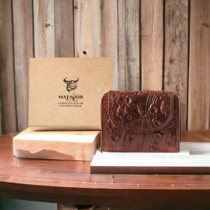 MATADOR SARAGOSSA Leder Damen Geldbörse Blumen RFID Braun