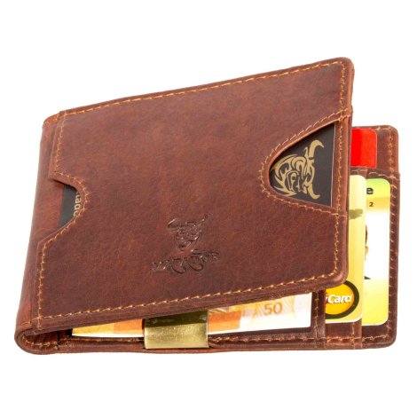 MATADOR Leder Kreditkarten-Hülle-Etui RFID Geldklammer Vintage Braun