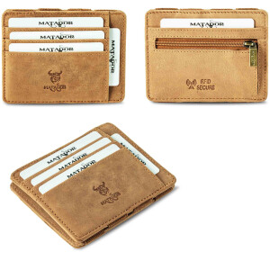 MATADOR MAGICO Leder Kreditkartenetui Kartenetui Magic Wallet RFID Hell-Braun