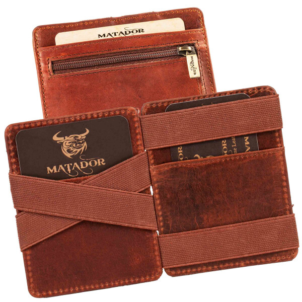MATADOR MAGICO Leder Kreditkartenetui Kartenetui Magic Wallet RFID Antik Braun
