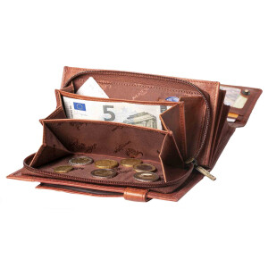 MATADOR PRAG Damen Geldbörse Leder Portemonnaie Blumen Braun