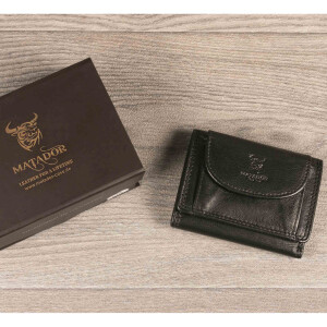 MATADOR GENF Kleine Leder Mini Geldbörse Herren TüV RFID Schwarz