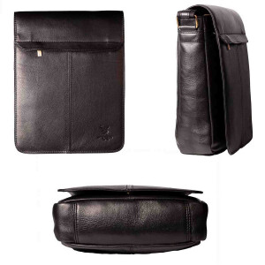 MATADOR Leder Schultertasche 13 Zoll Tablettasche Schwarz