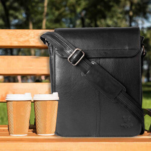 MATADOR Leder Schultertasche 13 Zoll Tablettasche Schwarz