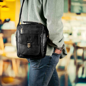 MATADOR Leder Umhängetasche Schultertasche 10.5 Zoll Schwarz