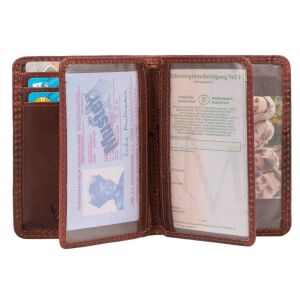 MATADOR Leder Kreditkartenetui PORTO Kreditkartenhülle RFID Karo Braun