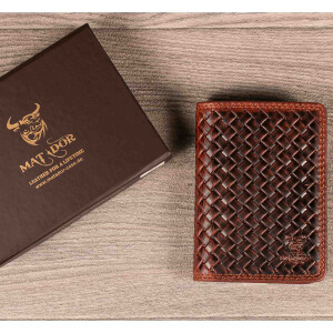 MATADOR PORTO Leder Kartenetui Herren RFID Kartenhülle Karo Braun