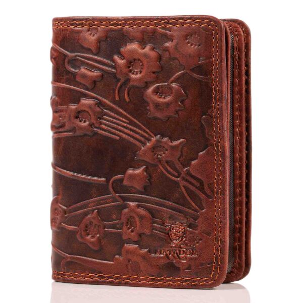 MATADOR Leder Kreditkartenetui PORTO Kreditkartenhülle Blumen Braun