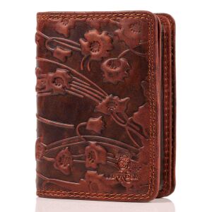 MATADOR Leder Kreditkartenetui PORTO Kreditkartenhülle Blumen Braun