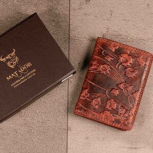 MATADOR Leder Kreditkartenetui PORTO Kreditkartenhülle Blumen Braun