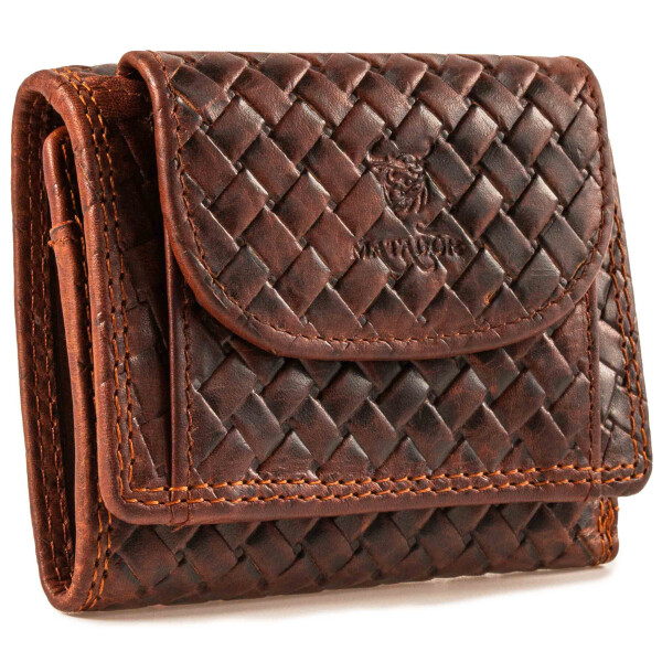 MATADOR GENF Kleine Leder Geldbörse Damen Herren RFID Karo Braun