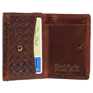 MATADOR GENF Kleine Leder Geldbörse Damen Herren RFID Karo Braun