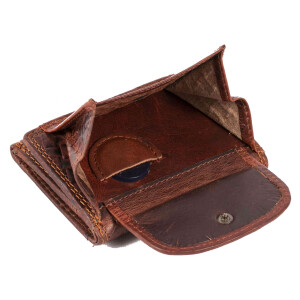 MATADOR GENF Kleine Leder Geldbörse Damen Herren RFID Karo Braun