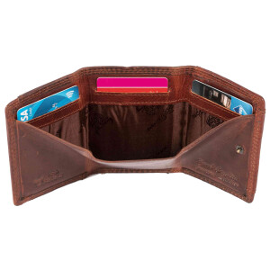 MATADOR GENF Kleine Leder Geldbörse Damen Herren RFID Karo Braun