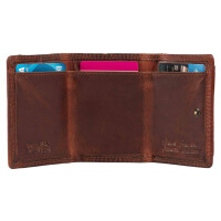 MATADOR GENF Kleine Leder Geldbörse Damen Herren RFID Karo Braun