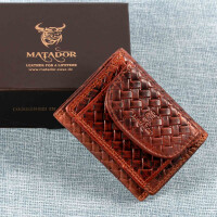 MATADOR GENF Kleine Leder Geldbörse Damen Herren RFID Karo Braun