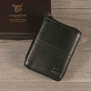 MATADOR Leder Geldbörse Brieftasche Damen Herren RFID TüV Schwarz