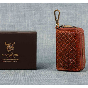 MATADOR Leder Auto Motorrad Schlüsseltasche Schlüsseletui Karo Braun