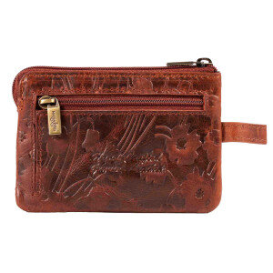 MATADOR CUSCO Leder Schlüsseltasche 2 Schlüsselringe Blumen Braun