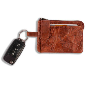 MATADOR CUSCO Leder Schlüsseltasche 2 Schlüsselringe Blumen Braun