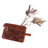 MATADOR CUSCO Leder Schlüsseltasche 2 Schlüsselringe Blumen Braun