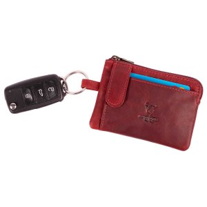 MATADOR Leder Schl&uuml;sseltasche 2 Schl&uuml;sselringe RFID Schutz Rot