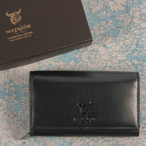 MATADOR Damen Geldbörse Leder Langbörse Portemonnaie RFID TüV Schwarz
