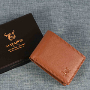 MATADOR Leder Herren Portemonnaie Klein RFID TüV Hell-Braun