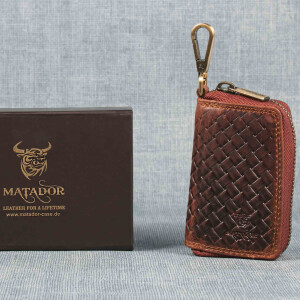 MATADOR Leder Schlüsseletui Auto Motorrad K65 Karo Braun