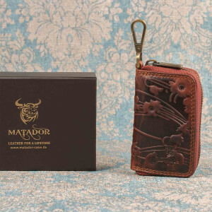 MATADOR BARI Leder Schlüsseltasche Auto Motorrad Blumen Braun