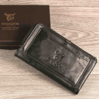 MATADOR Leder Portemonnaie Gross Handyfach RFID TüV Schwarz