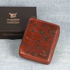 MATADOR EDINBURGH Leder Damen Geldbörse Geldbeutel Blumen Braun