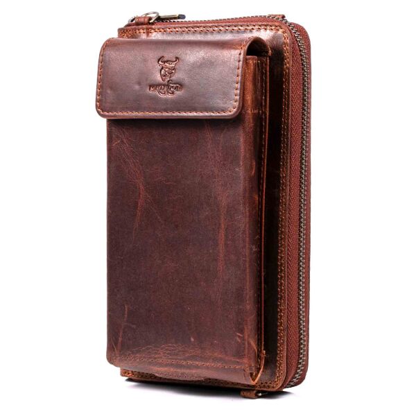 MATADOR Leder Handy Umhängetasche mit Handytasche Braun