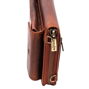 MATADOR Leder Handy Umhängetasche mit Handytasche Braun