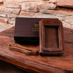 MATADOR 2 in 1 Leder Umhängetasche Handytasche zum Umhängen Braun