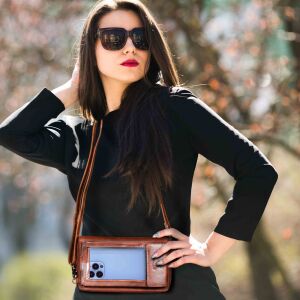 MATADOR 2 in 1 Leder Umhängetasche Handytasche zum Umhängen Braun