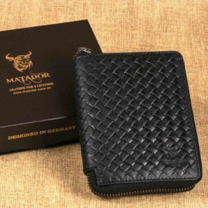 MATADOR Leder Portemonnaie GRANADA RFID Karo Schwarz