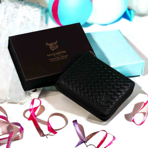 MATADOR BADALONA Damen Herren Leder Geldbörse RFID Karo Schwarz