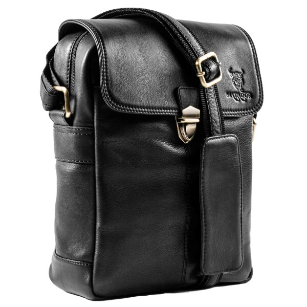MATADOR Leder Schultertasche Tablettasche Unitasche Nappa Schwarz