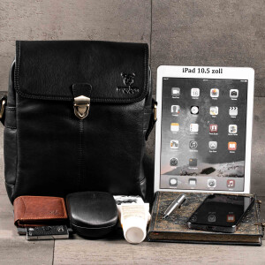 MATADOR Leder Schultertasche Tablettasche Unitasche Nappa Schwarz