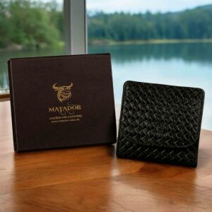 MATADOR WIEN Geldbörse Klein Mini Leder RFID TüV Brieftasche Karo Schwarz